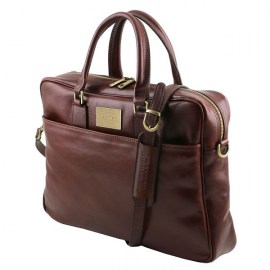 Leather laptop briefcase with front pocket- Urban  